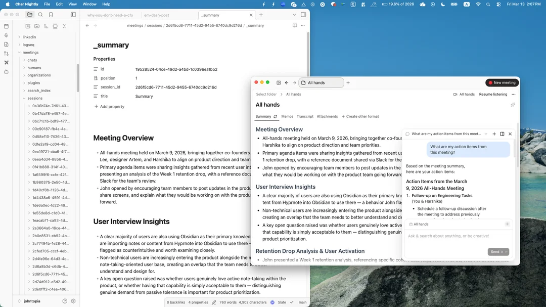 Char obsidian integration