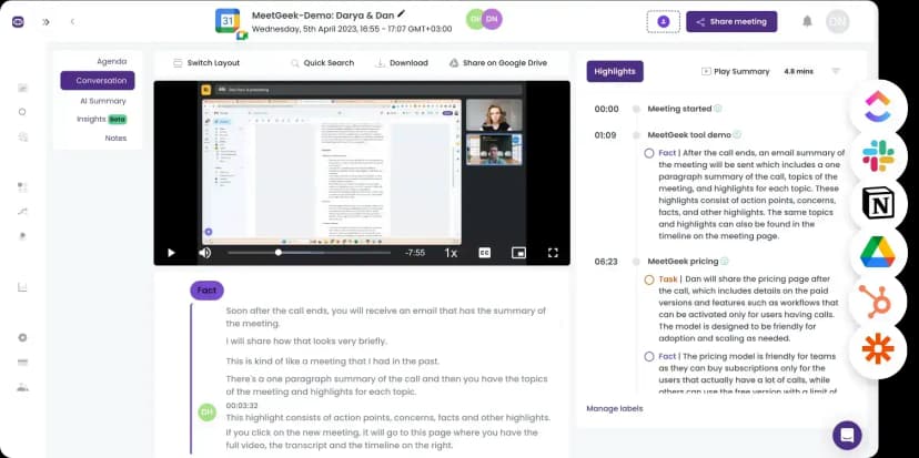 meetgeek for in person meetings