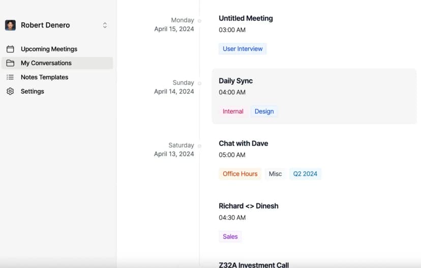Sonnet meeting library with templates and categorized conversations
