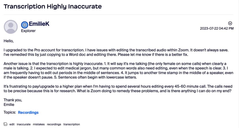 Zoom native transcription review
