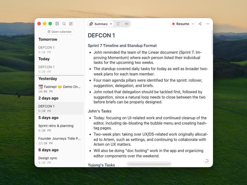 Current Anarlog meeting summary view