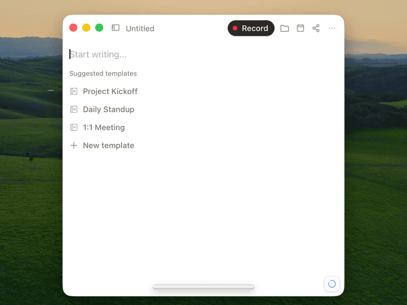 Current Anarlog new-note screen